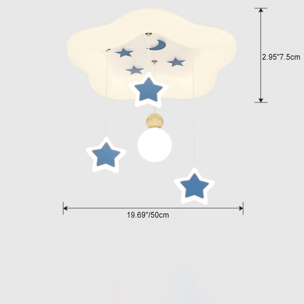 Plafonnier LED en fer acrylique avec pentagramme crème moderne Art déco et lune pour salon 