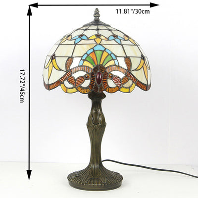 Traditional Tiffany Vintage Stained Glass Dome Aolly Base 1-Light Table Lamp For Home Office