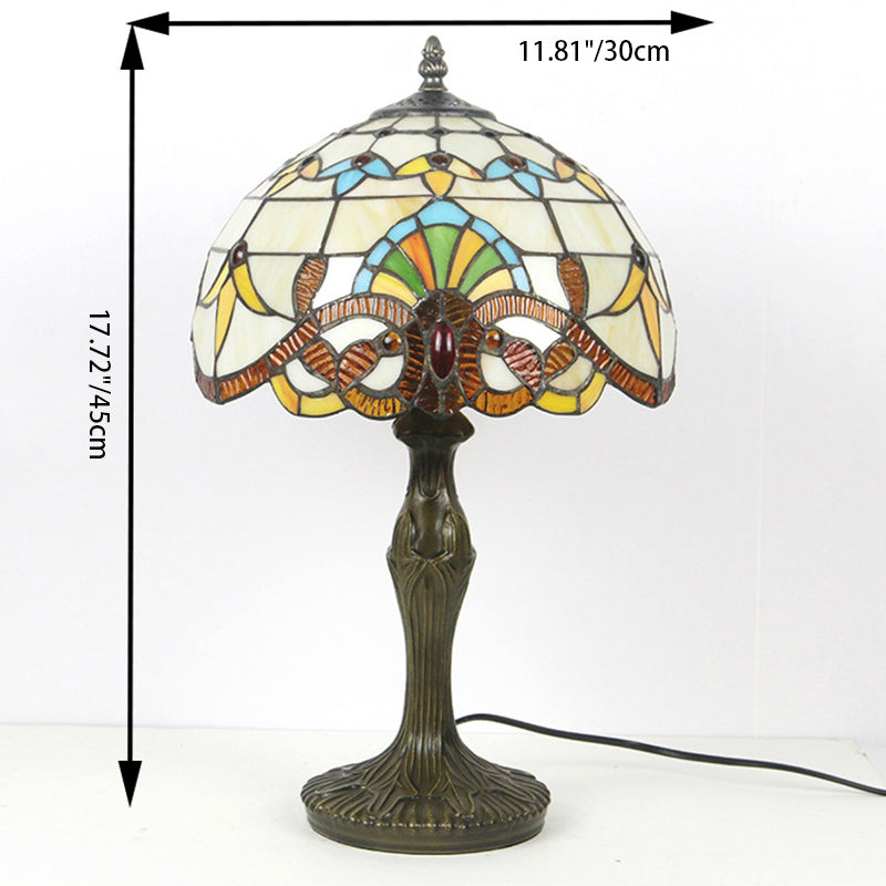 Traditional Tiffany Vintage Stained Glass Dome Aolly Base 1-Light Table Lamp For Home Office