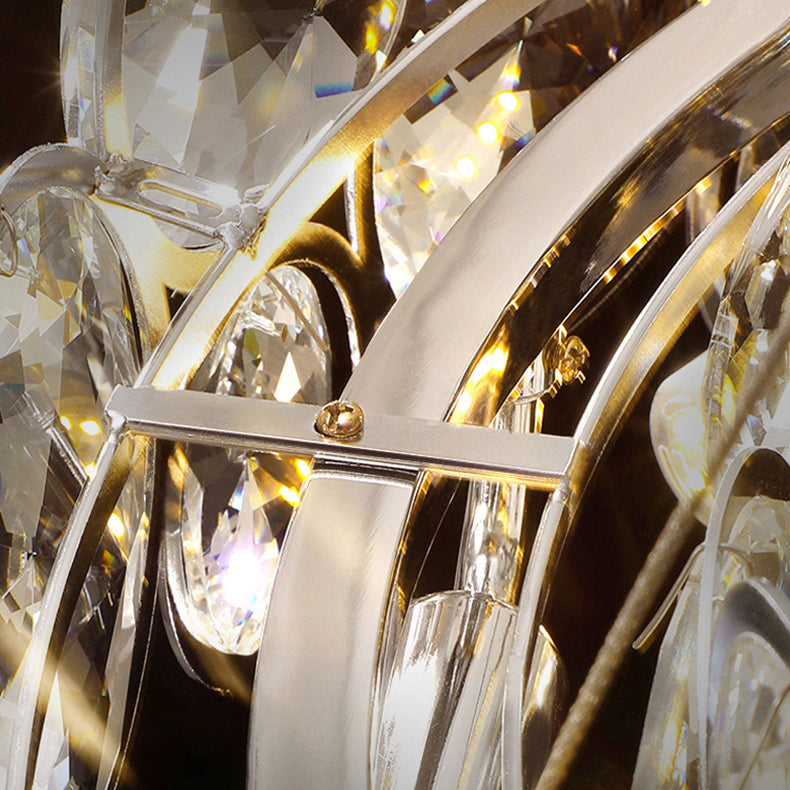 Lustre moderne de luxe à disques en cristal à niveaux, abat-jour rond en acier inoxydable, 8/12 lumières pour salon 