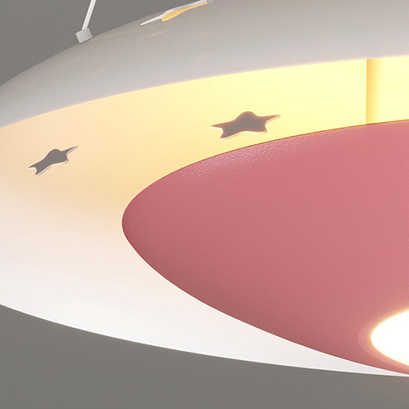 Moderne Art Deco Kinder Eisen Acryl UFO Raumschiff Astronaut Runde LED Pendelleuchte Für Schlafzimmer 
