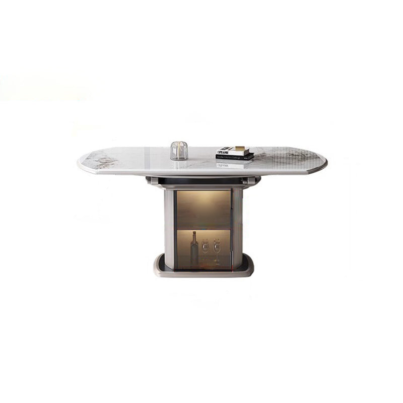 Contemporary Nordic Elliptical Rock Slab Oak Wood Glass Dining Table &amp; Chair Set For 4 Seats