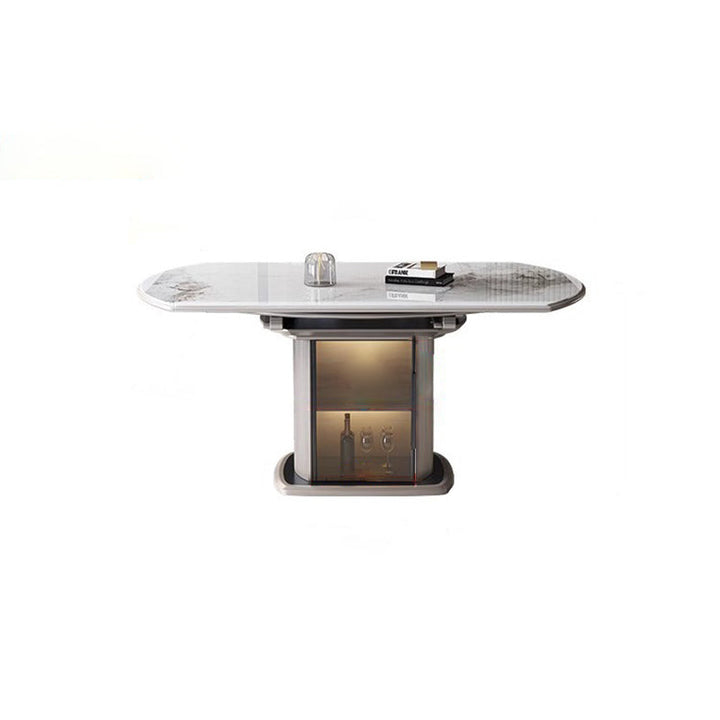 Contemporary Nordic Elliptical Rock Slab Oak Wood Glass Dining Table &amp; Chair Set For 4 Seats