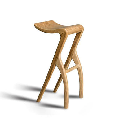 Traditional Japanese Curved Ash Wood Bar Stool Footrest For Dining Room