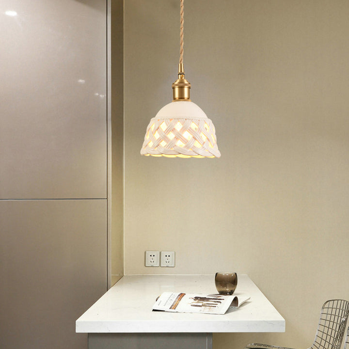 Suspension à 1 lumière pour salle à manger avec bol rond en fil de fer torsadé tressé en fer nordique contemporain 