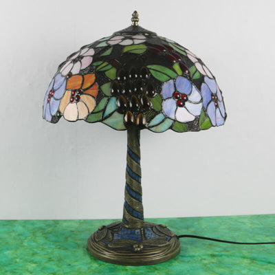 Traditional Tiffany Flower Decor Stained Glass Dome 2-Light Table Lamp For Bedroom