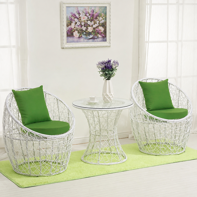 Modern Minimalist Curved Iron PE Rattan Tempered Glass Patio Dining Set 1-Tier For Outdoor
