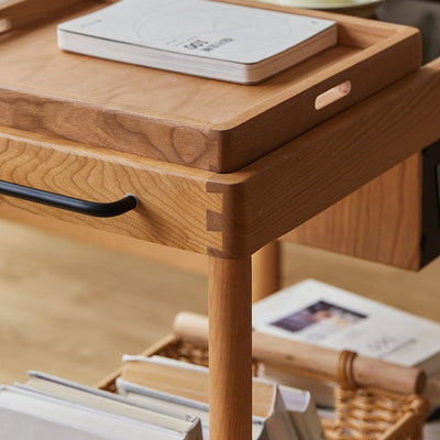 Mesa de café rectangular de vidrio y madera escandinava contemporánea de 2 niveles para sala de estar 