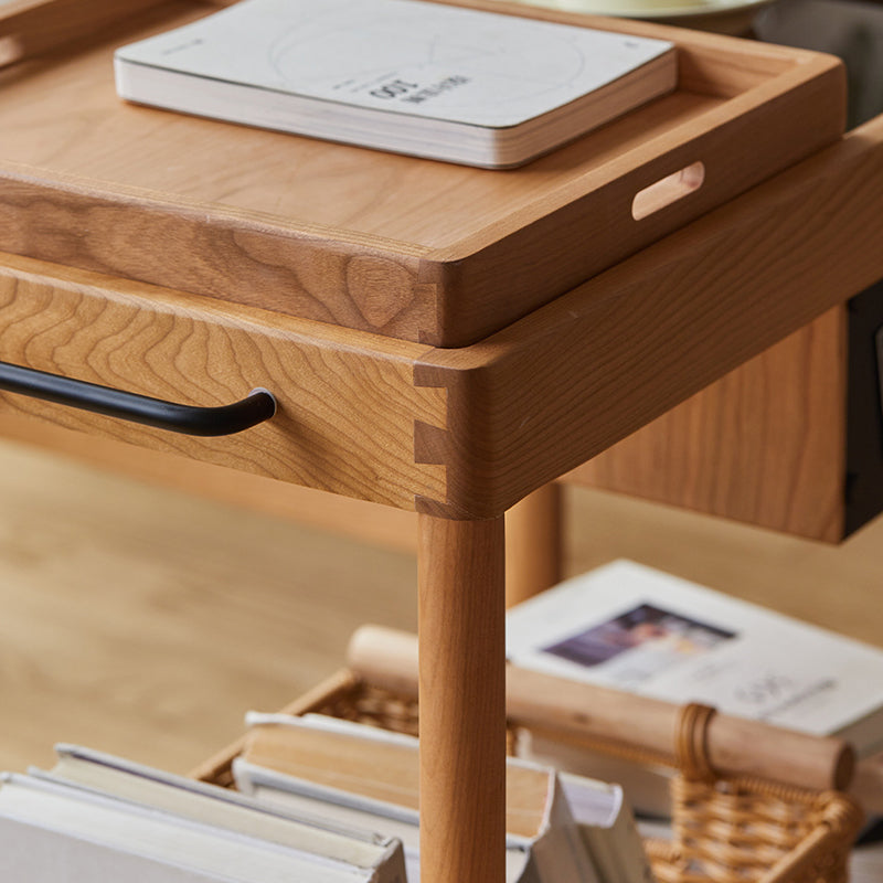 Mesa de café rectangular de vidrio y madera escandinava contemporánea de 2 niveles para sala de estar 
