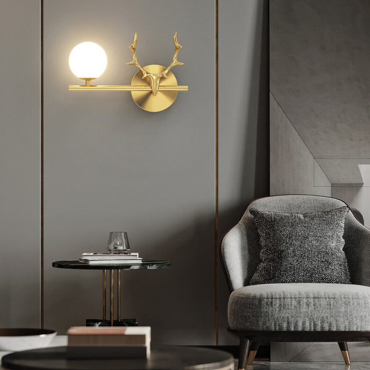 Lámpara de Aplique de Pared de 1 Luz de Vidrio y Latón Completo de Lujo Moderno con Astas 