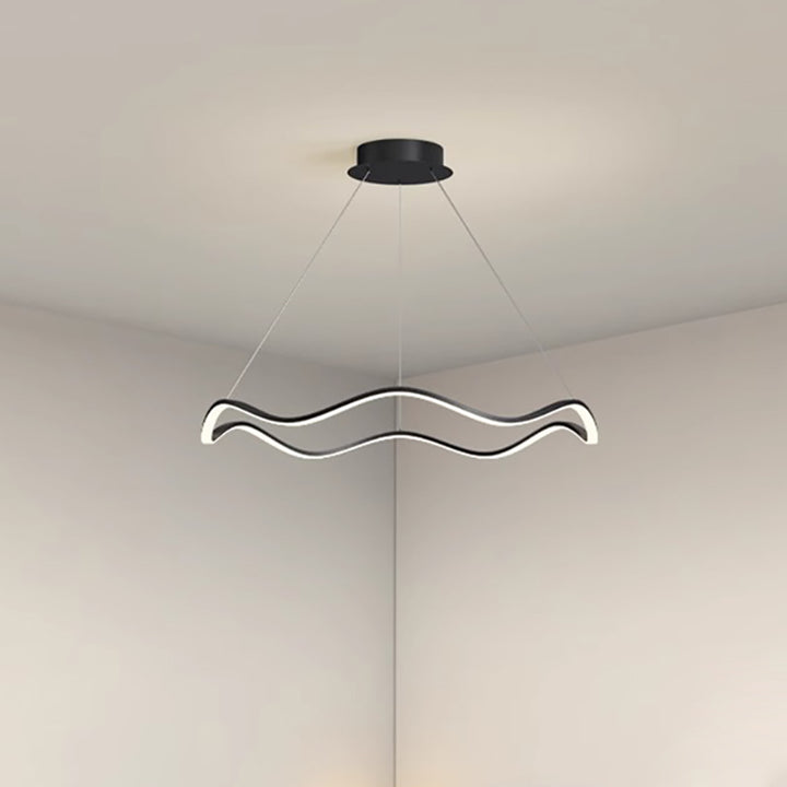 Contemporary Nordic Iron Aluminum Silica Round Wave LED Chandelier For Dining Room