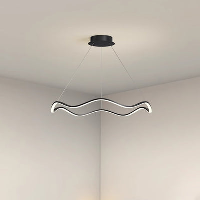 Zeitgenössischer nordischer Eisen-Aluminium-Silica-Rundwellen-LED-Kronleuchter für Esszimmer 