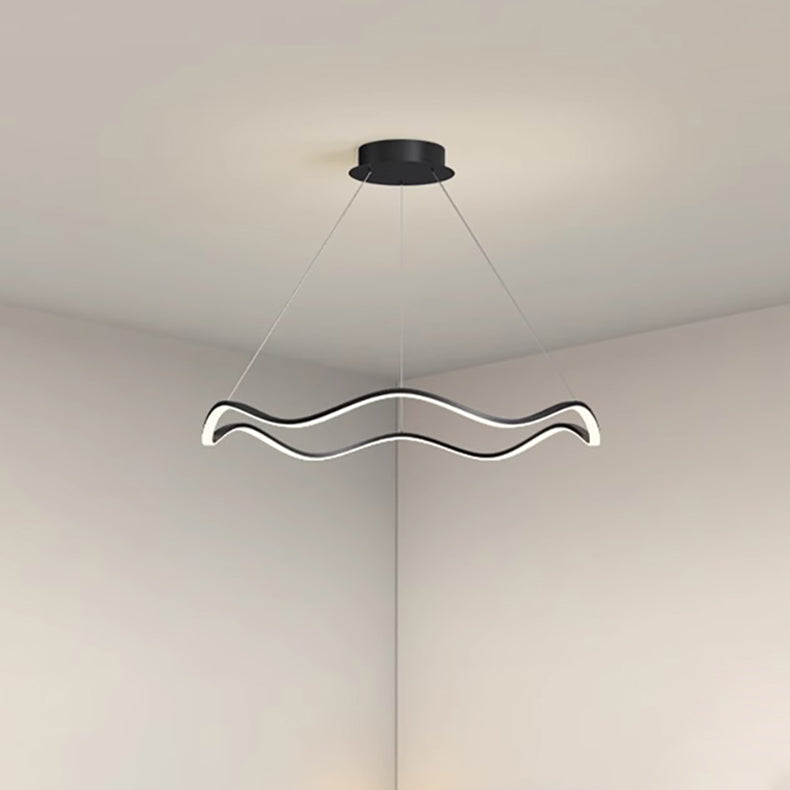 Zeitgenössischer nordischer Eisen-Aluminium-Silica-Rundwellen-LED-Kronleuchter für Esszimmer 