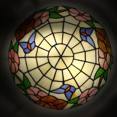 Traditional Tiffany Round Shell Bead Stained Glass 2-Light Flush Mount Ceiling Light For Hallway