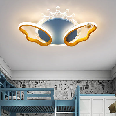 Modern Art Deco Butterfly Crown Round Acrylic Iron LED Flush Mount Ceiling Light For Bedroom