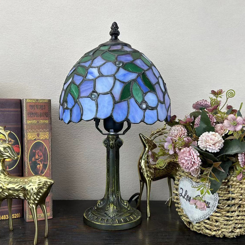 Traditionelle Tiffany Legierung Glas Dome Blume 1-Licht Tischlampe für Nachttisch 