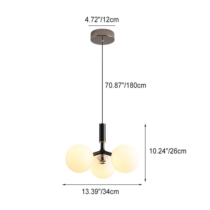 Zeitgenössischer nordischer Aluminium-Eisen-Glaskugel-Kronleuchter mit 3 Lichtern für Esszimmer 