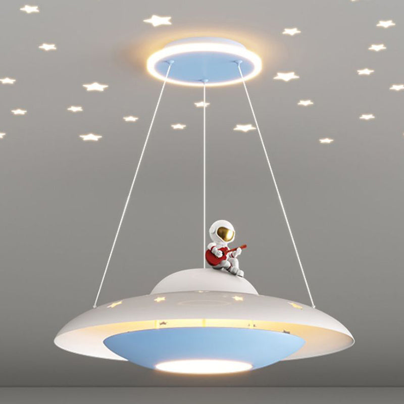 Moderne Art Deco Kinder Eisen Acryl UFO Raumschiff Astronaut Runde LED Pendelleuchte Für Schlafzimmer 