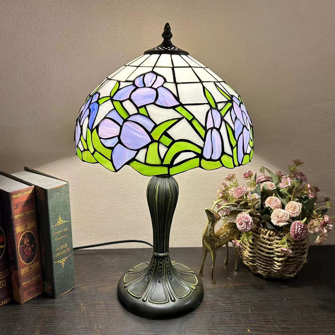 Lampe de table à 1 lumière en verre teinté alliage de fleurs en dôme rond traditionnel Tiffany pour salon 