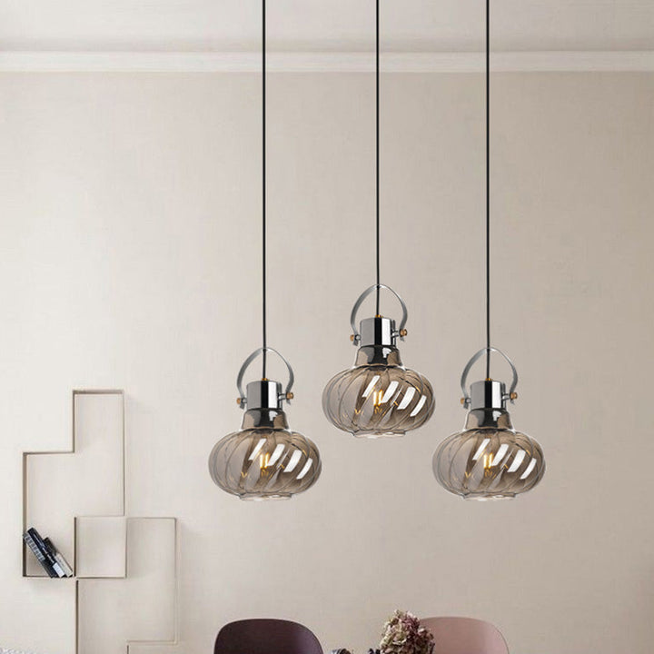 モダンシンプルアイアンガラスパンプキンシェード1/3ライトアイランドライトシャンデリアダイニングルーム用 