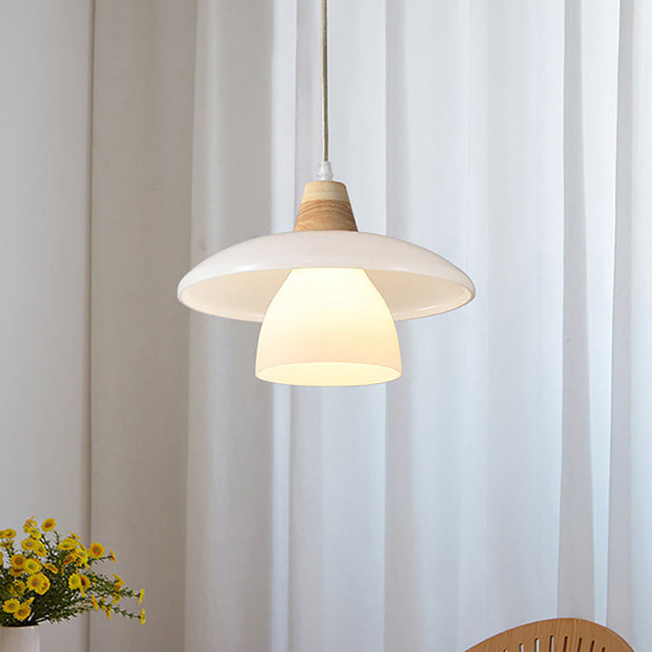 Suspension Luminaire 1 Lumière en Verre et Bois de Style Vintage Traditionnel pour Chambre 
