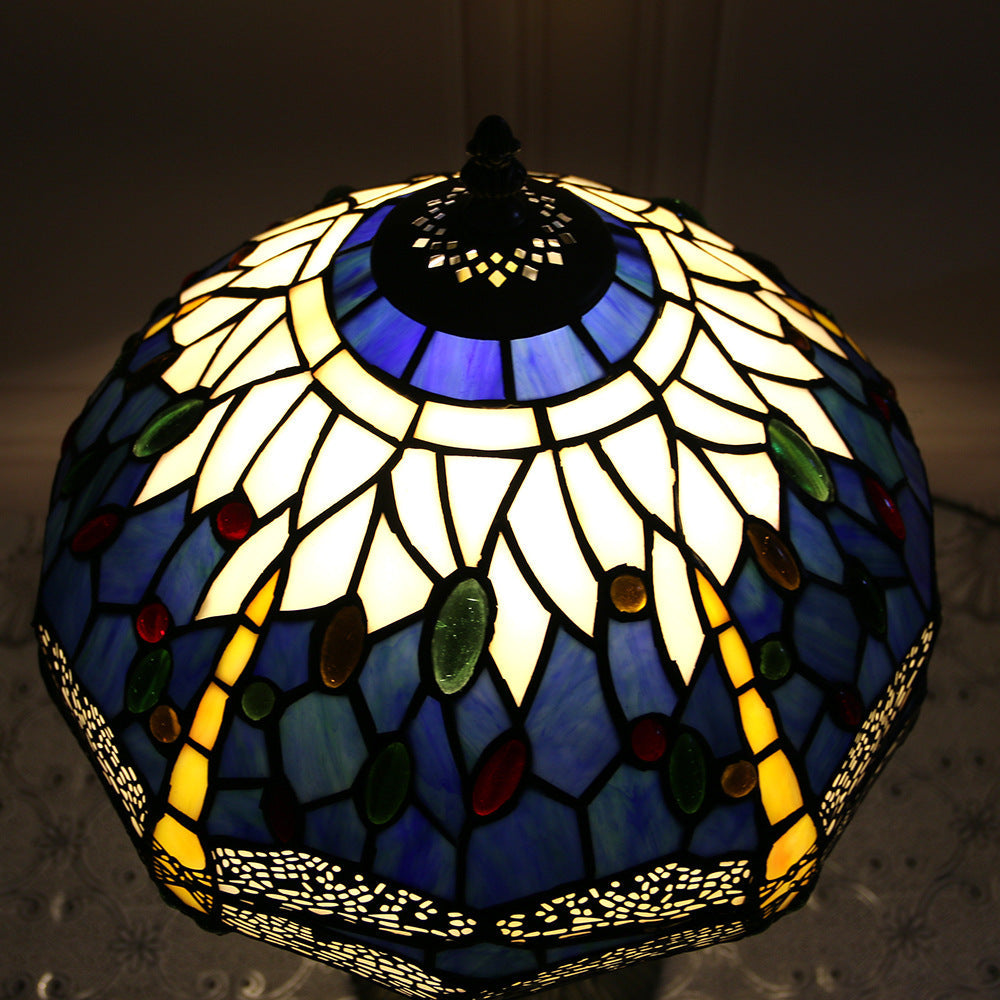 Lampe de table 1 lumière avec base en résine et vitrail Tiffany traditionnel libellule pour maison ou bureau 
