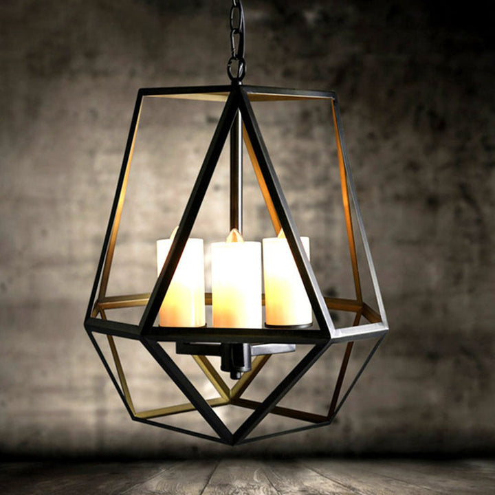 Chandelier contemporain en fer trapézoïdal quadrilatéral industriel 3/4 lumières pour salon 