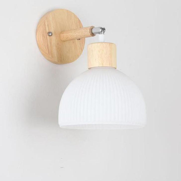 Applique murale 1 lumière en forme de dôme hémisphérique avec fleur plissée en bois, verre et papier japonais traditionnel pour chevet 