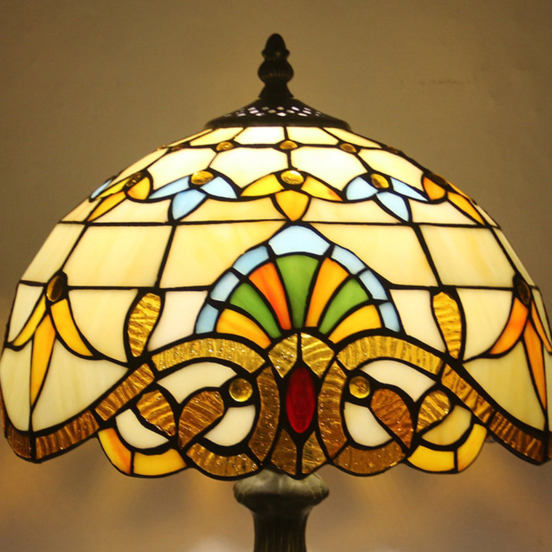 Traditional Tiffany Vintage Stained Glass Dome Aolly Base 1-Light Table Lamp For Home Office