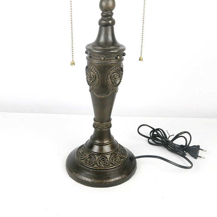 Lampe de table à deux lumières en verre teinté en résine rose Tiffany traditionnelle pour chambre 