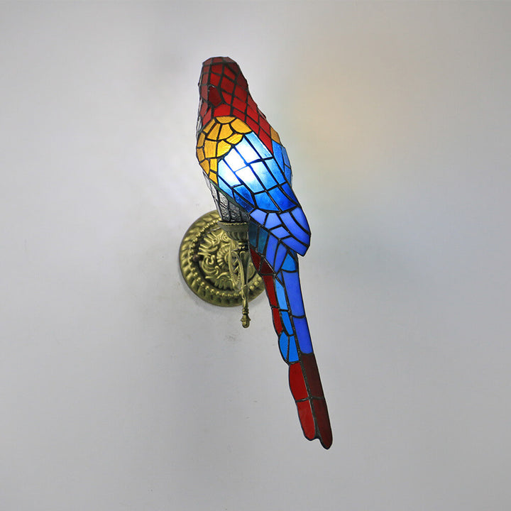 Applique murale à 1 lumière en verre teinté perroquet vintage Tiffany 