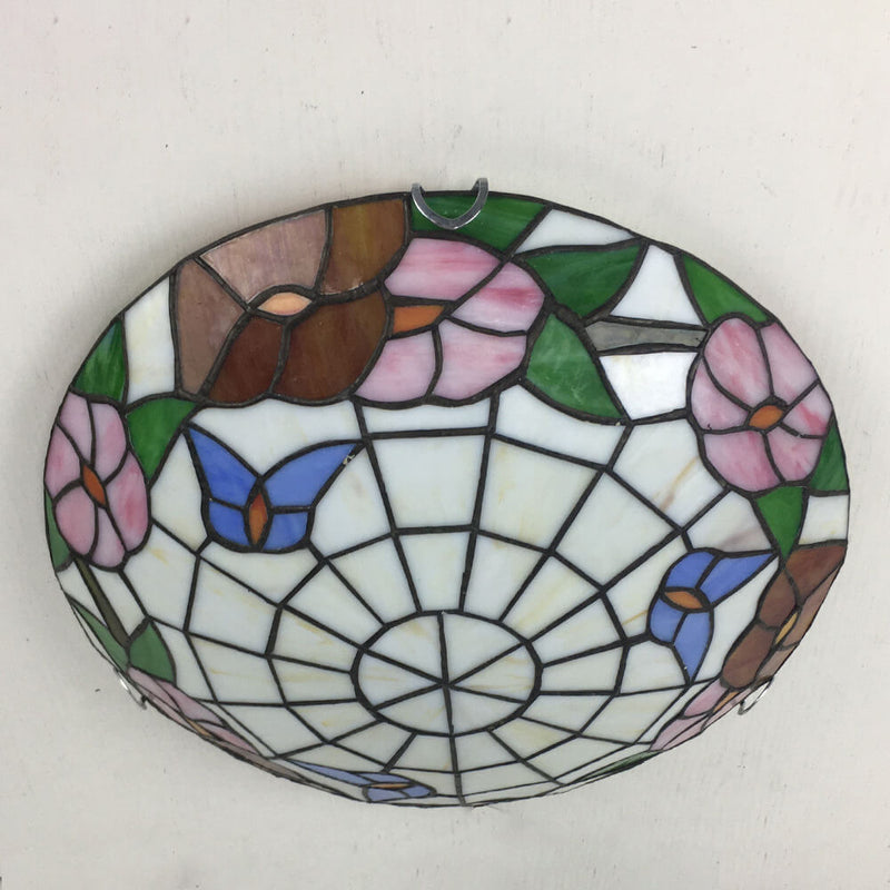 Traditional Tiffany Round Shell Bead Stained Glass 2-Light Flush Mount Ceiling Light For Hallway