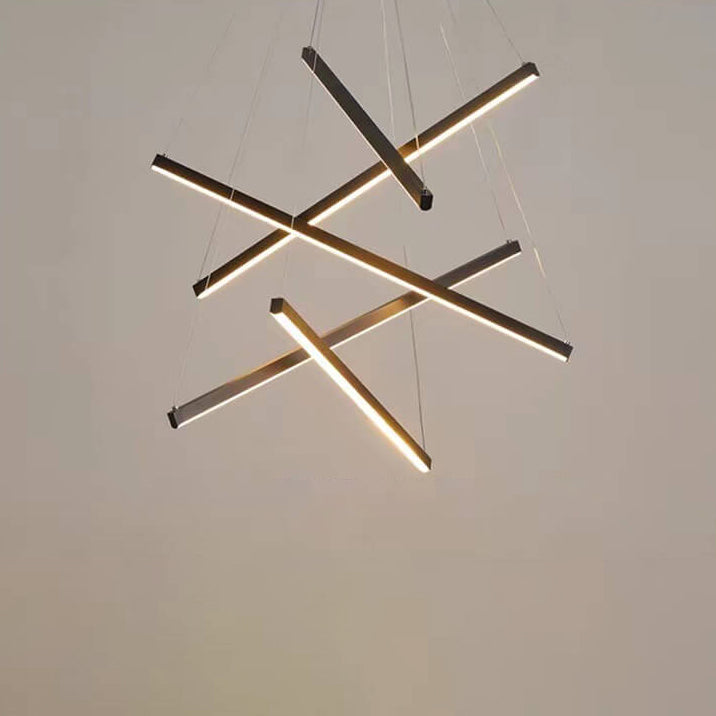 Nordic Light Luxury Iron Aluminum Geometric Line Combination LED Chandelier