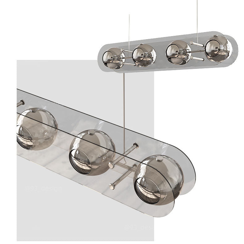 Modern Mid-Century Rectangular Round Globe Iron Acrylic 4-Light Island Light Chandelier For Dining Room