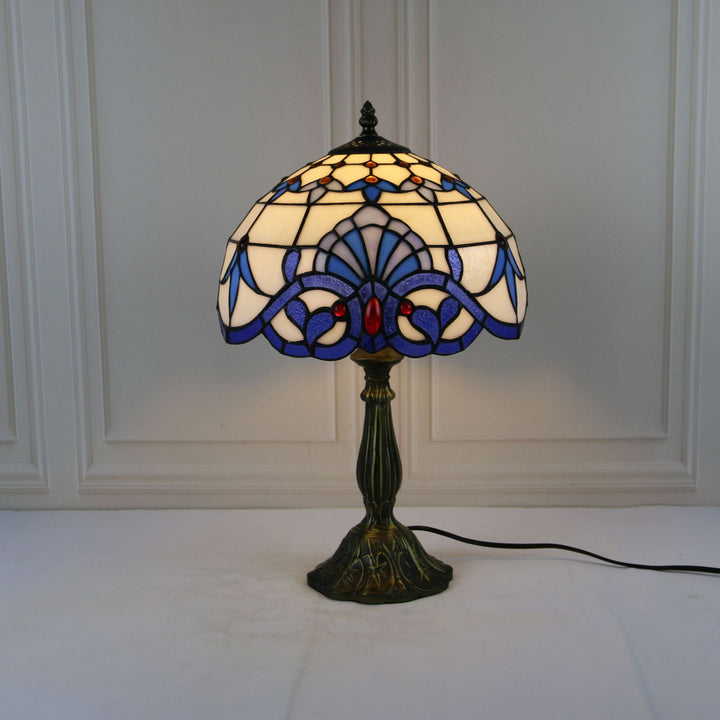 Abat-jour en dôme en verre teinté Tiffany traditionnel Base en alliage de lotus Lampe de table à 1 lumière pour chambre 