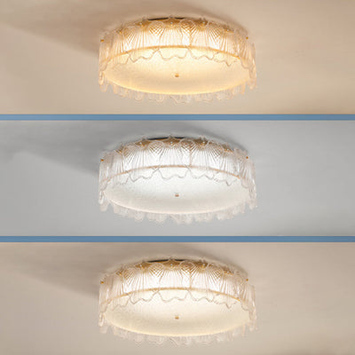 Luz de techo empotrada LED de vidrio con hardware de hoja redonda minimalista moderna de crema para sala de estar 