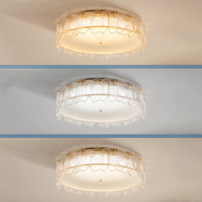 Luz de techo empotrada LED de vidrio con hardware de hoja redonda minimalista moderna de crema para sala de estar 