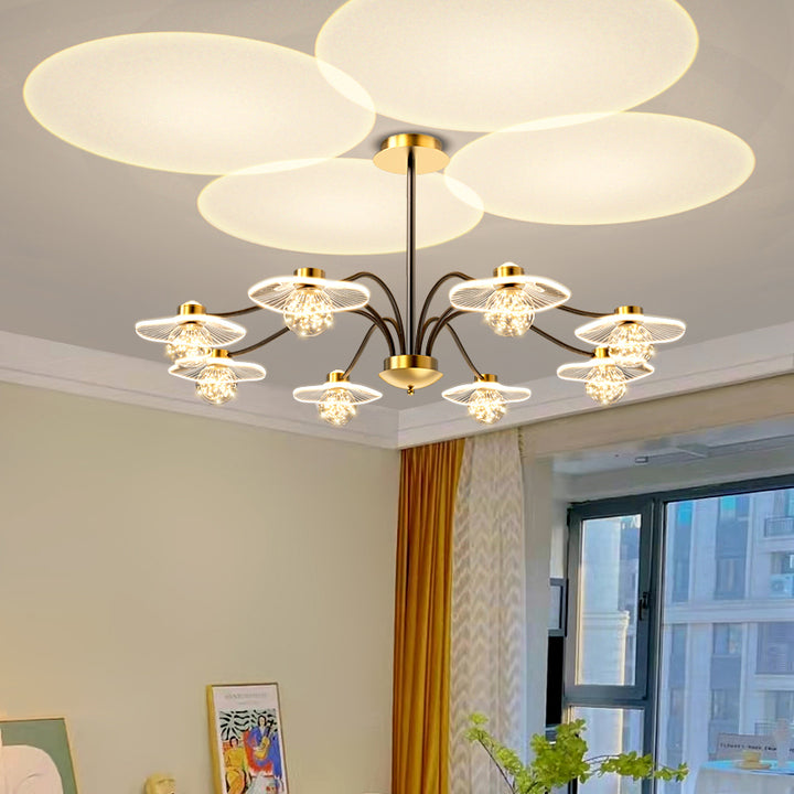 Matériel de projection créatif contemporain pour coucher de soleil, feuille de lotus, lustre LED en acrylique pour salon 