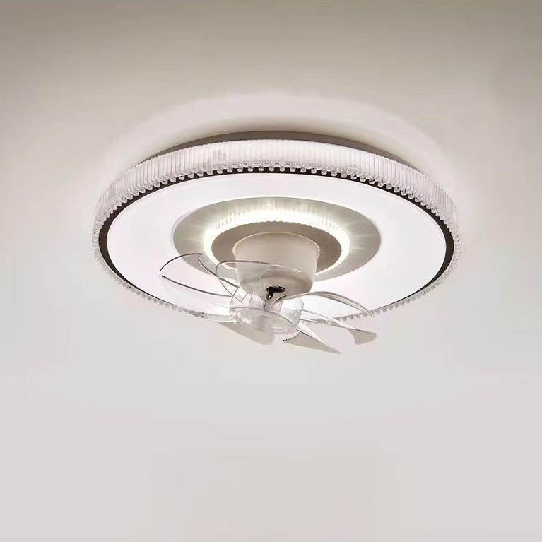 Modern Minimalist Round Hardware LED Flush Mount Ceiling Fan Light For Living Room