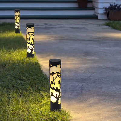 Chinese Solar Plum Cylindrical Galvanized Steel Imitation Lucite LED Lawn Outdoor Landscape Lighting