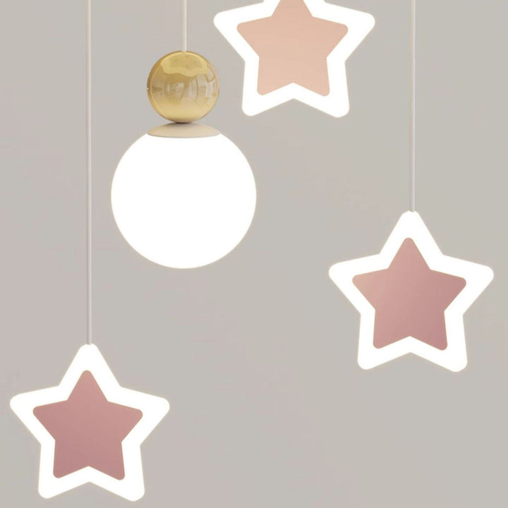 Plafonnier LED en fer acrylique avec pentagramme crème moderne Art déco et lune pour salon 