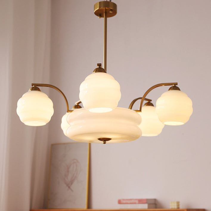 Lustre Moderne à Branches Courbées Style Mi-Siècle avec Baguette Ronde et Globes en Verre et Fer 4/6/8 Lumières pour Salon 