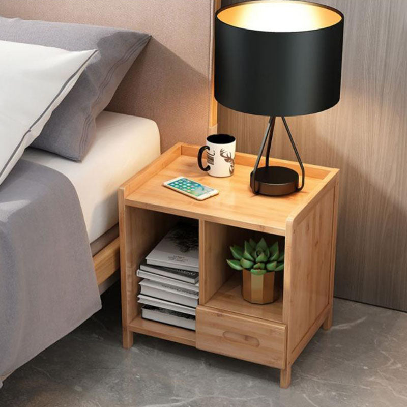 Table de chevet rectangulaire minimaliste moderne en bois massif avec 1/3 tiroir pour chambre 