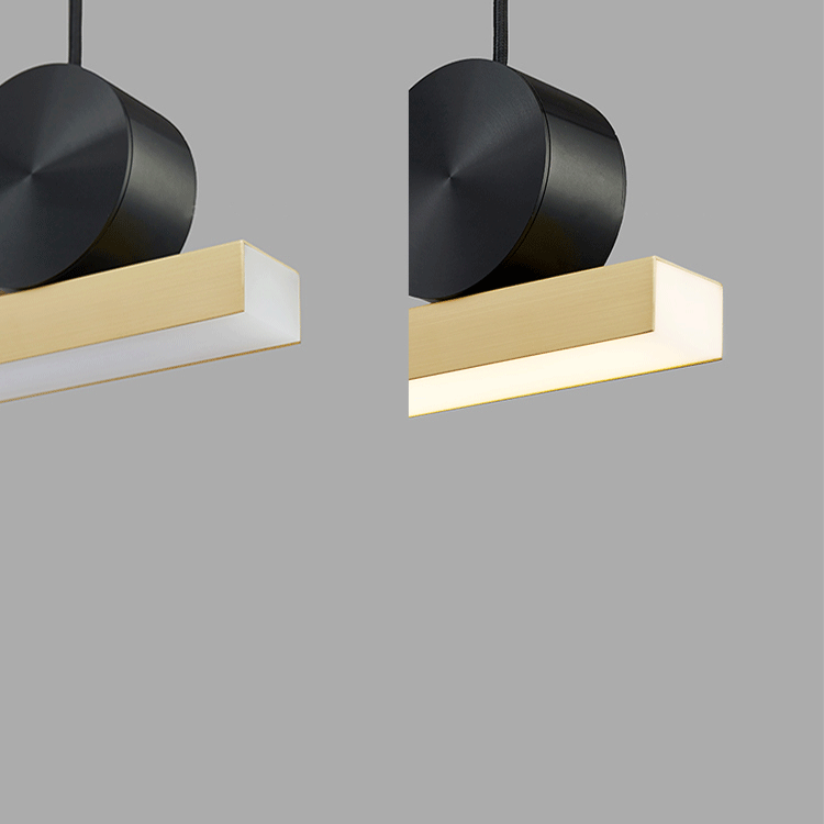Lustre Contemporain en Cuivre Complet avec Ligne Droite en Acrylique et LED pour Îlot Luminaire Suspendu pour Salon 