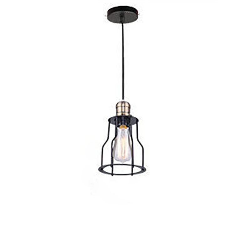 Vintage Industrial Iron Hollow Cage Jar 1-Light Pendant Light