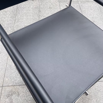 Modern Minimalist Square Cross Faux Saddle Leather Stainless Steel Dining Chair Backrest Armrest For Dining Room