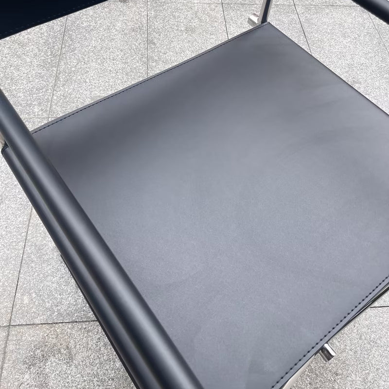 Modern Minimalist Square Cross Faux Saddle Leather Stainless Steel Dining Chair Backrest Armrest For Dining Room