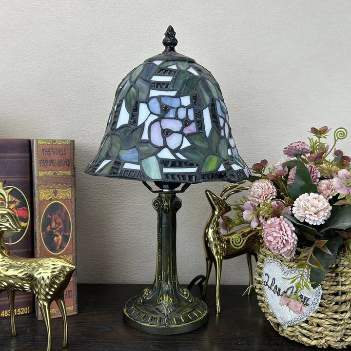 Traditional Tiffany Alloy Glass Dome Flower 1-Light Table Lamp For Bedside