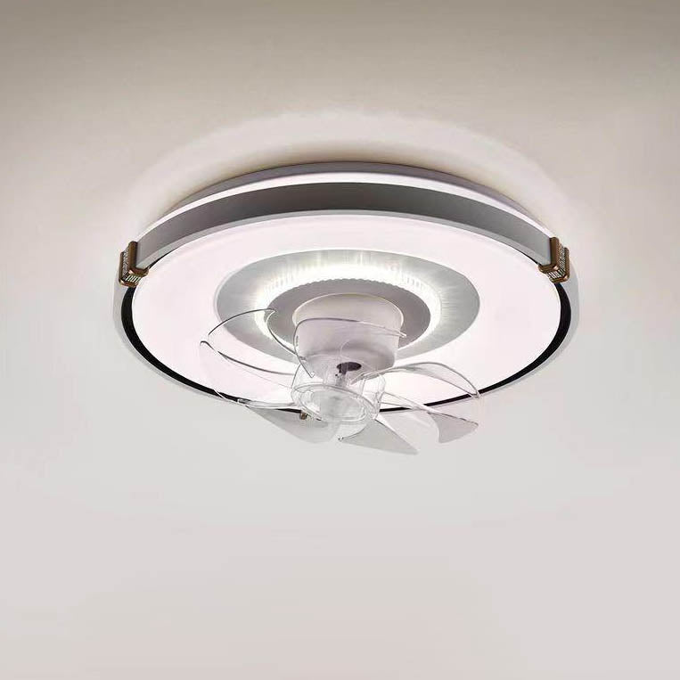 Modern Minimalist Round Hardware LED Flush Mount Ceiling Fan Light For Living Room