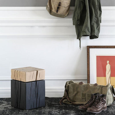 Table d'appoint en bois massif au design cuboïde japonais contemporain pour salon 